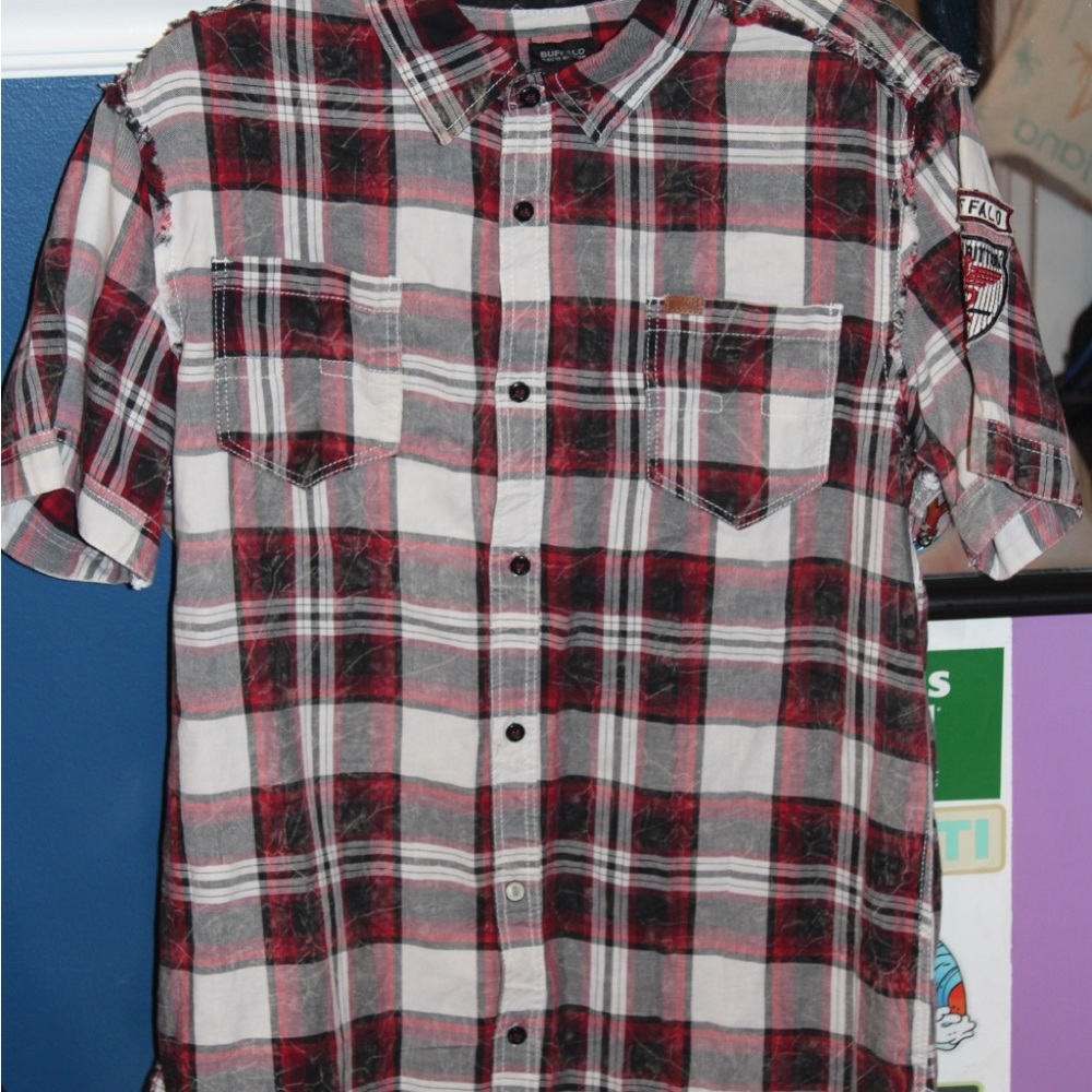 Buffalo David Bitton Men’s Red & Black Checkered Shirt | Medium